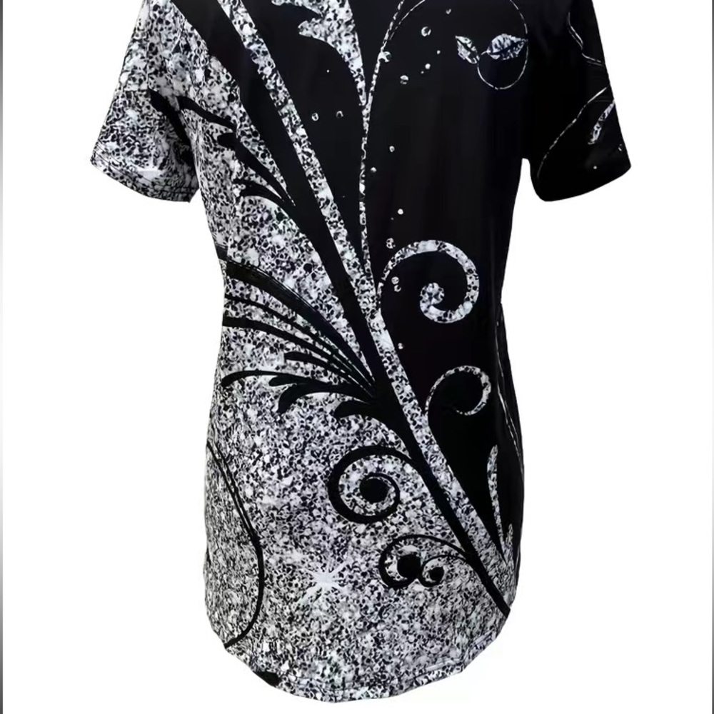 NEW Plus Size 1 XLarge /14  Asymmetrical Black White And  Silver/Gray Top - Picture 6 of 7